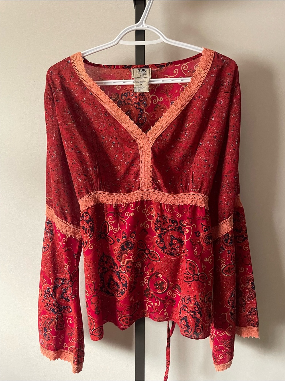 Y2K Vintage 725 Originals Boho Bell Flare Sleeve Blouse Top Plus Size
